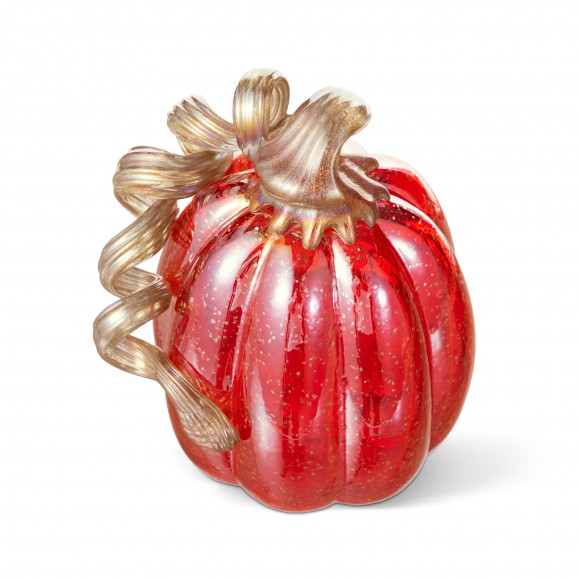 Glitzhome 6"H Fall Red Glass Pumpkin with Glitter