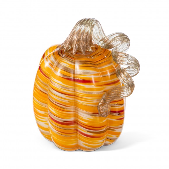Glitzhome 6"H Fall Multi Stripes Glass Pumpkin