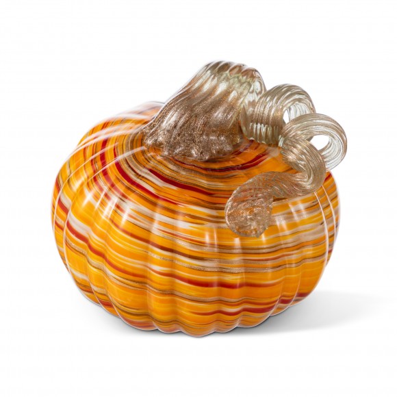 Glitzhome 6"D Fall Multi Stripes Glass Pumpkin