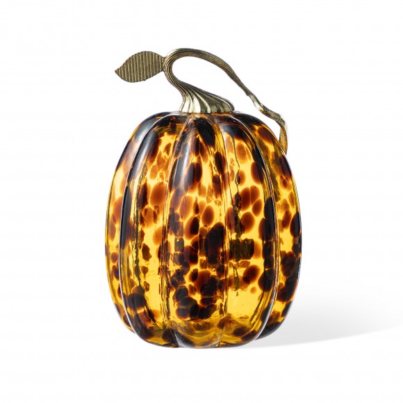 Glitzhome 7.75"H Amber Dots Glass Pumpkin