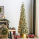 Glitzhome 7.5ft Pre-Lit Frosted Cashmere Pencil Pine Artificial Christmas Tree with 250 Warm White/Multi-color C3 Clear LED Lights, 9 Function w/Remote Control