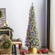 Glitzhome 7.5ft Pre-Lit Frosted Cashmere Pencil Pine Artificial Christmas Tree with 250 Warm White/Multi-color C3 Clear LED Lights, 9 Function w/Remote Control