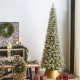 Glitzhome 9ft Pre-Lit Frosted Cashmere Pencil Pine Artificial Christmas Tree with 350 Warm White/Multi-color C3 Clear LED Lights, 9 Function w/Remote Control