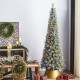 Glitzhome 9ft Pre-Lit Frosted Cashmere Pencil Pine Artificial Christmas Tree with 350 Warm White/Multi-color C3 Clear LED Lights, 9 Function w/Remote Control