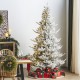 Glitzhome 7.5ft Pre-Lit Flocked Upward Slim Fir Artificial Christmas Tree with 400 Warm White Lights, 3 Function w/Remote Control