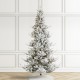 Glitzhome 7.5ft Pre-Lit Flocked Upward Slim Fir Artificial Christmas Tree with 400 Warm White Lights, 3 Function w/Remote Control