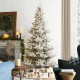 Glitzhome 7.5ft Pre-Lit Flocked Upward Slim Fir Artificial Christmas Tree with 400 Warm White Lights, 3 Function w/Remote Control