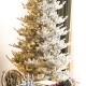 Glitzhome 7.5ft Pre-Lit Flocked Upward Slim Fir Artificial Christmas Tree with 400 Warm White Lights, 3 Function w/Remote Control