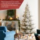 Glitzhome 7.5ft Pre-Lit Flocked Upward Slim Fir Artificial Christmas Tree with 400 Warm White Lights, 3 Function w/Remote Control