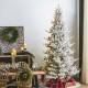 Glitzhome 9ft Pre-Lit Flocked Upward Slim Fir Artificial Christmas Tree with 600 Warm white Lights,3 Function, w/Remote Control, Simple Setup