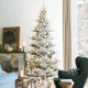 Glitzhome 9ft Pre-Lit Flocked Upward Slim Fir Artificial Christmas Tree with 600 Warm white Lights,3 Function, w/Remote Control, Simple Setup