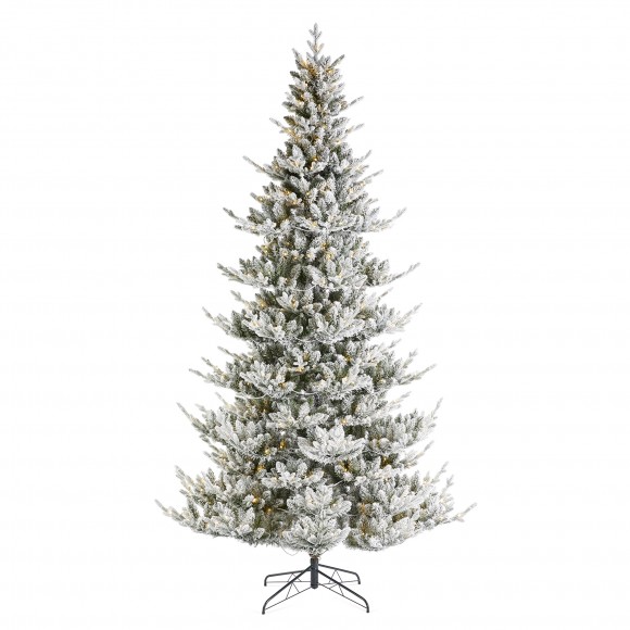 Glitzhome 9ft Pre-Lit Flocked Upward Slim Fir Artificial Christmas Tree with 600 Warm white Lights,3 Function, w/Remote Control, Simple Setup
