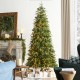 Glitzhome 7.5ft Pre-Lit Green Slim Fir Artificial Christmas Tree with 400 Warm White/Multi-color LED Lights, 9 Function, w/Remote Control
