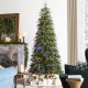 Glitzhome 7.5ft Pre-Lit Green Slim Fir Artificial Christmas Tree with 400 Warm White/Multi-color LED Lights, 9 Function, w/Remote Control