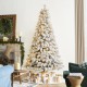 Glitzhome 7.5ft Pre-Lit Flocked Full Spruce Artificial Christmas Tree with 500 Warm White C3 Clear LED Lights, 3 Function w/Foot Pedal