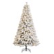Glitzhome 7.5ft Pre-Lit Flocked Full Spruce Artificial Christmas Tree with 500 Warm White C3 Clear LED Lights, 3 Function w/Foot Pedal