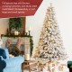 Glitzhome 7.5ft Pre-Lit Flocked Full Spruce Artificial Christmas Tree with 500 Warm White C3 Clear LED Lights, 3 Function w/Foot Pedal