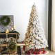 Glitzhome 9ft Pre-Lit Flocked Full Spruce Artificial Christmas Tree with 700 Warm White C3 Clear LED Lights, 3 Function w/Foot Pedal, Simple Setup