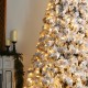Glitzhome 9ft Pre-Lit Flocked Full Spruce Artificial Christmas Tree with 700 Warm White C3 Clear LED Lights, 3 Function w/Foot Pedal, Simple Setup