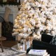 Glitzhome 9ft Pre-Lit Flocked Full Spruce Artificial Christmas Tree with 700 Warm White C3 Clear LED Lights, 3 Function w/Foot Pedal, Simple Setup