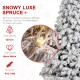 Glitzhome 9ft Pre-Lit Flocked Full Spruce Artificial Christmas Tree with 700 Warm White C3 Clear LED Lights, 3 Function w/Foot Pedal, Simple Setup