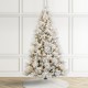 Glitzhome 7.5ft Pre-Lit Flocked Full Pine Artificial Christmas Tree with 650 G40 Warm White Globe LED Lights, 3 Function w/Foot Pedal