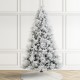 Glitzhome 7.5ft Pre-Lit Flocked Full Pine Artificial Christmas Tree with 650 G40 Warm White Globe LED Lights, 3 Function w/Foot Pedal