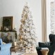 Glitzhome 9ft Pre-Lit Flocked Full Pine Artificial Christmas Tree with 800 G40 Warm White Globe LED Lights, 3 Function w/Foot Pedal, Simple Setup