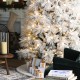 Glitzhome 9ft Pre-Lit Flocked Full Pine Artificial Christmas Tree with 800 G40 Warm White Globe LED Lights, 3 Function w/Foot Pedal, Simple Setup