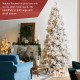 Glitzhome 9ft Pre-Lit Flocked Full Pine Artificial Christmas Tree with 800 G40 Warm White Globe LED Lights, 3 Function w/Foot Pedal, Simple Setup