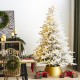 Glitzhome 7.5ft Pre-Lit Flocked Full Fir Artificial Christmas Tree with 580 Warm White/Multicolor LED Lights, 9 Function w/Foot Pedal