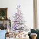 Glitzhome 7.5ft Pre-Lit Flocked Full Fir Artificial Christmas Tree with 580 Warm White/Multicolor LED Lights, 9 Function w/Foot Pedal