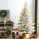 Glitzhome 9ft Pre-Lit Flocked Full Fir Artificial Christmas Tree with 650 Warm White/Multicolor LED Lights, 9 Function w/Foot Pedal, Simple Setup