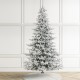 Glitzhome 9ft Pre-Lit Flocked Full Fir Artificial Christmas Tree with 650 Warm White/Multicolor LED Lights, 9 Function w/Foot Pedal, Simple Setup