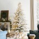 Glitzhome 9ft Pre-Lit Flocked Full Fir Artificial Christmas Tree with 650 Warm White/Multicolor LED Lights, 9 Function w/Foot Pedal, Simple Setup