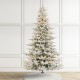 Glitzhome 9ft Pre-Lit Flocked Full Fir Artificial Christmas Tree with 650 Warm White/Multicolor LED Lights, 9 Function w/Foot Pedal, Simple Setup