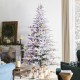 Glitzhome 9ft Pre-Lit Flocked Full Fir Artificial Christmas Tree with 650 Warm White/Multicolor LED Lights, 9 Function w/Foot Pedal, Simple Setup