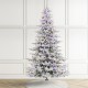 Glitzhome 9ft Pre-Lit Flocked Full Fir Artificial Christmas Tree with 650 Warm White/Multicolor LED Lights, 9 Function w/Foot Pedal, Simple Setup