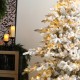 Glitzhome 9ft Pre-Lit Flocked Full Fir Artificial Christmas Tree with 650 Warm White/Multicolor LED Lights, 9 Function w/Foot Pedal, Simple Setup