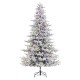 Glitzhome 9ft Pre-Lit Flocked Full Fir Artificial Christmas Tree with 650 Warm White/Multicolor LED Lights, 9 Function w/Foot Pedal, Simple Setup