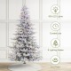 Glitzhome 9ft Pre-Lit Flocked Full Fir Artificial Christmas Tree with 650 Warm White/Multicolor LED Lights, 9 Function w/Foot Pedal, Simple Setup