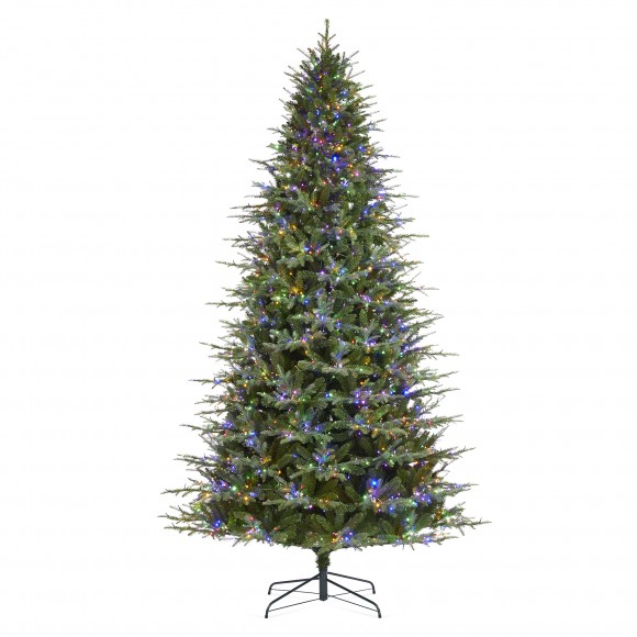 Glitzhome 9ft Pre-Lit Green Full Fir Artificial Christmas Tree with 2450 Warm White/Multi-color Horse Race LED Lights, 9 Function w/Foot Pedal and Remote Control, Simple Setup