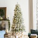 Glitzhome 7.5ft Pre-Lit Flocked Slim Pine Artificial Christmas Tree with 350 Warm White LED lights, 3 funciton w/ Foot Pedal and Remote Control