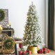 Glitzhome 7.5ft Pre-Lit Flocked Slim Pine Artificial Christmas Tree with 350 Warm White LED lights, 3 funciton w/ Foot Pedal and Remote Control
