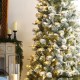Glitzhome 7.5ft Pre-Lit Flocked Slim Pine Artificial Christmas Tree with 350 Warm White LED lights, 3 funciton w/ Foot Pedal and Remote Control