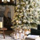 Glitzhome 7.5ft Pre-Lit Flocked Slim Pine Artificial Christmas Tree with 350 Warm White LED lights, 3 funciton w/ Foot Pedal and Remote Control