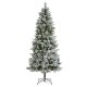 Glitzhome 7.5ft Pre-Lit Flocked Slim Pine Artificial Christmas Tree with 350 Warm White LED lights, 3 funciton w/ Foot Pedal and Remote Control