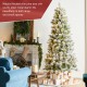 Glitzhome 7.5ft Pre-Lit Flocked Slim Pine Artificial Christmas Tree with 350 Warm White LED lights, 3 funciton w/ Foot Pedal and Remote Control