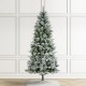 Glitzhome 7.5ft Pre-Lit Flocked Slim Pine Artificial Christmas Tree with 350 Warm White LED lights, 3 funciton w/ Foot Pedal and Remote Control