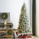 Glitzhome 9ft Pre-Lit Flocked Slim Pine Artificial Christmas Tree with 600 Warm White LED lights, 3 funciton w/ Foot Pedal and Remote Control, Simple Setup